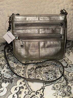 Coach Metallic Pewter Leather Crossbody Bag with free gift 🎁